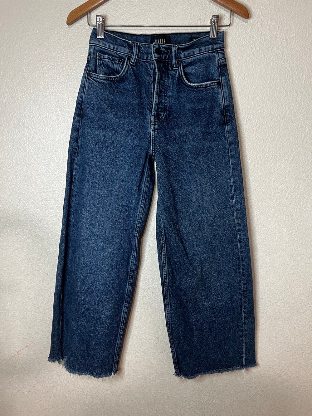 Rails Getty High Rise Wide Leg raw leg button front Jeans in dark blue wash 24